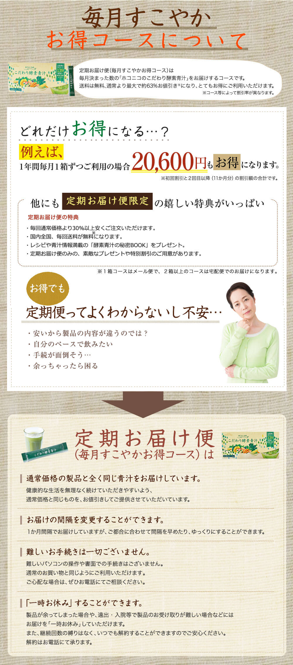 毎月すこやかお得コースについての詳細